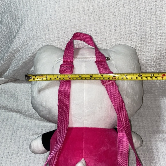 Nwot Hello Kitty Soft Plush Backpack Web Straps Pink White Zip Pocket - Picture 10 of 12